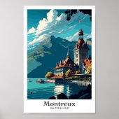 Montreux Zwitserland Vintage Travel Illustratie Poster (Voorkant)