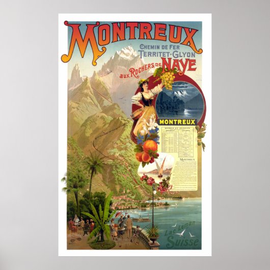 Montreux, Zwitserland, Vintage Travel Poster (Voorkant)