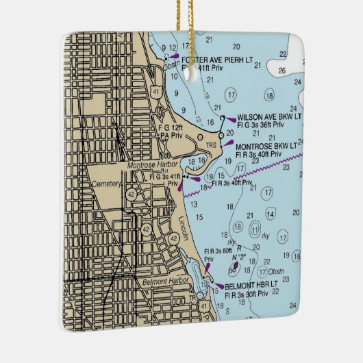 Montrose Harbour Chicago Lakefront Chart Keramisch Ornament (Rechts)