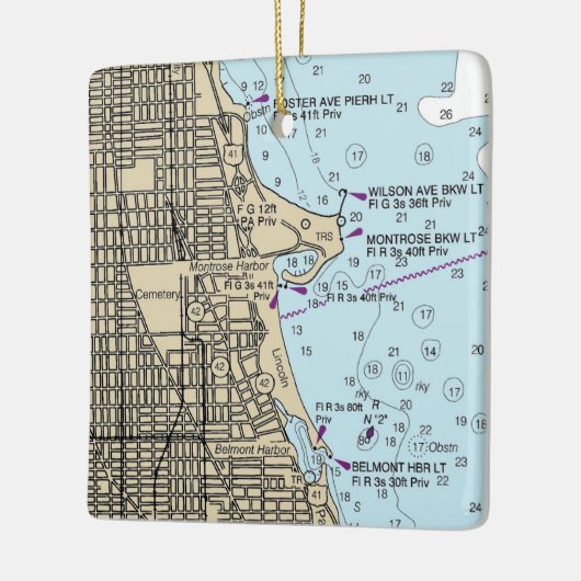 Montrose Harbour Chicago Lakefront Chart Keramisch Ornament (Links)
