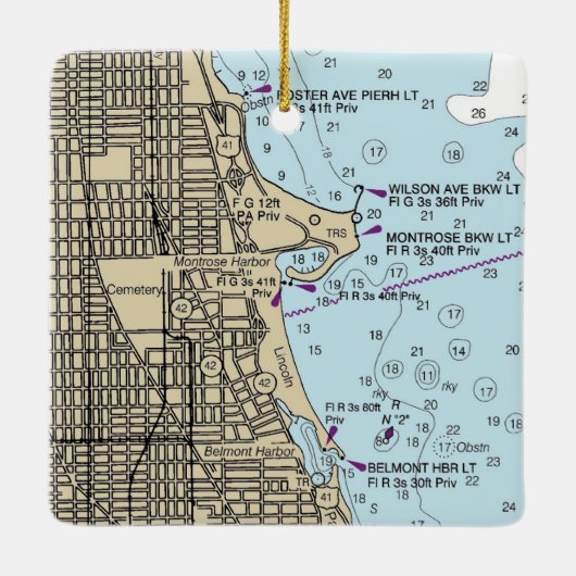 Montrose Harbour Chicago Lakefront Chart Keramisch Ornament (Achterkant)