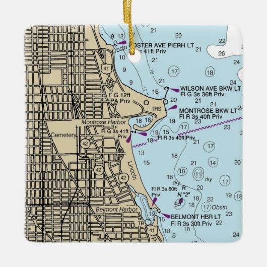 Montrose Harbour Chicago Lakefront Chart Keramisch Ornament (Voorkant)