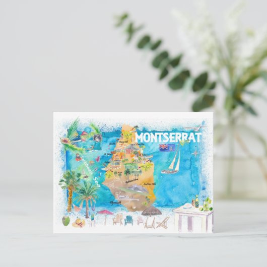 Montserrat Antillen Geïllustreerde Caribische Reis Briefkaart (Staand voorkant)