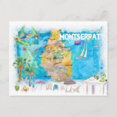Montserrat Antilles Geïllustreerde Caribische Reis Briefkaart (Voorkant)