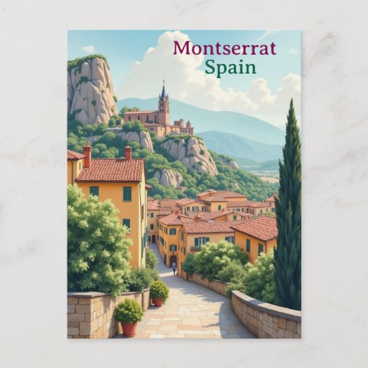 Montserrat Spain Art vintage travel illustration Briefkaart (Voorkant)