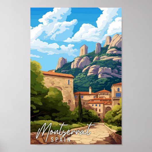 Montserrat Spanje vintage reisillustratie Poster (Voorkant)
