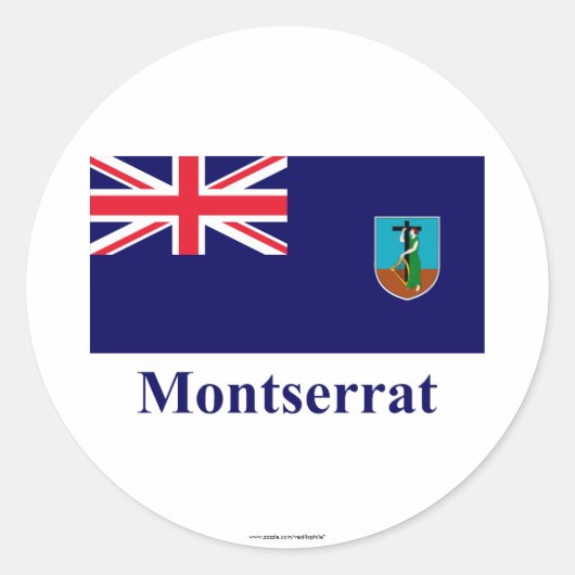 Montserrat Vlag met Naam Ronde Sticker (Voorkant)