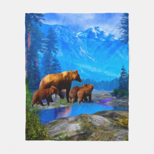 Monttain Grizzly Beren Vleece Blanket Fleece Deken (Voorkant)