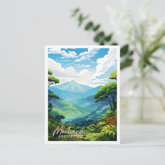Montverde Costa Rica vintage reisillustratie Briefkaart (Staand voorkant)