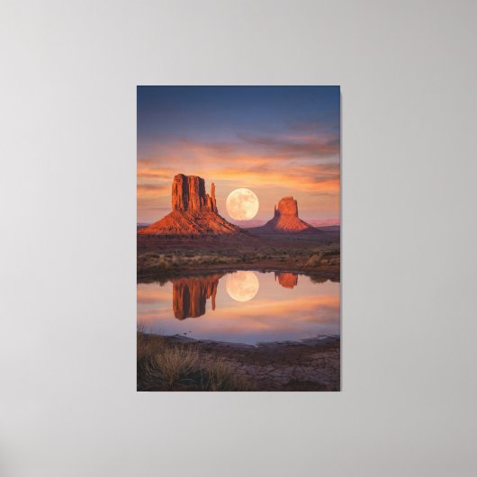Monument Valley Supermoon Reflection – Desert Canvas Afdruk (Voorkant)