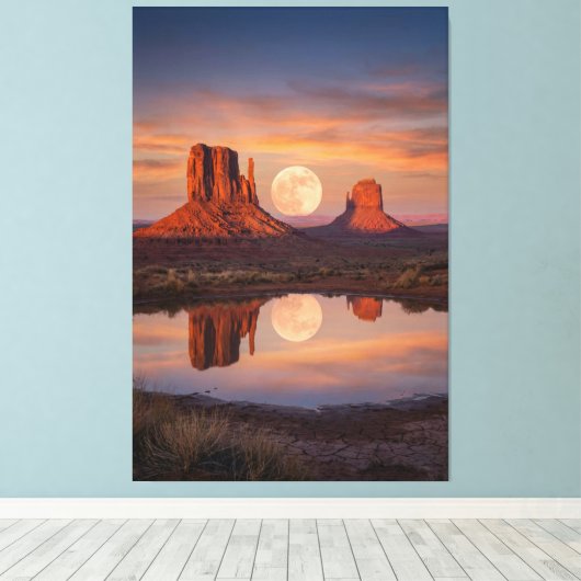 Monument Valley Supermoon Reflection – Desert Canvas Afdruk (Insitu (Houten vloer))