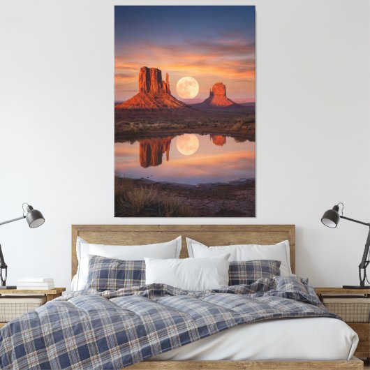 Monument Valley Supermoon Reflection – Desert Canvas Afdruk (Insitu (Slaapkamer))