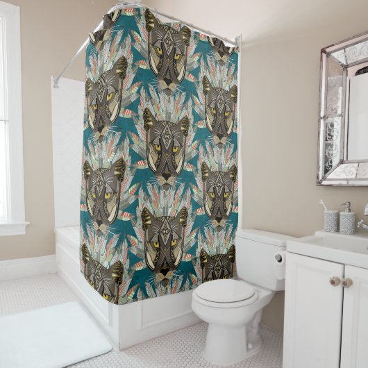 monumentale leeuw blauwe douchegordijn (In situ)