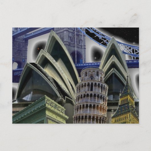 Monumenten Collage bij nacht Briefkaart (Voorkant)