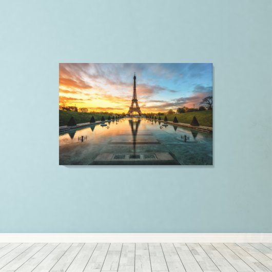 Monumenten Eiffel Tower Sunrise Canvas Afdruk (Insitu (Houten vloer))