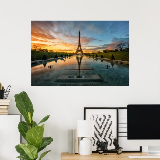 Monumenten Eiffel Tower Sunrise Poster (Thuiskantoor)