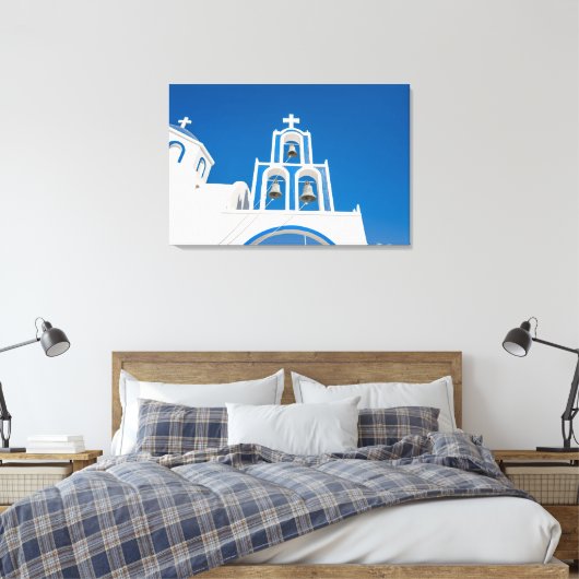 Monumenten | Greek Blue Dome Church Canvas Afdruk (Insitu (Slaapkamer))