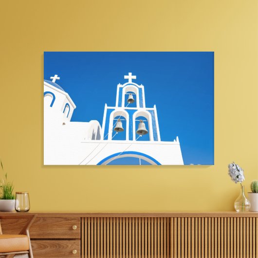 Monumenten | Greek Blue Dome Church Canvas Afdruk (Insitu (Woonkamer))