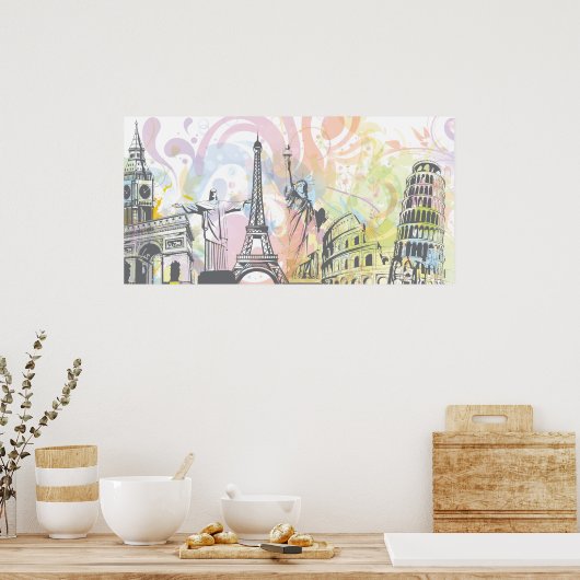 Monumenten van de wereld poster (Keuken)