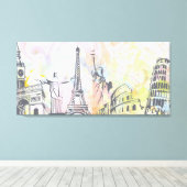 Monumenten van de wereld verpakt canvas print (Insitu (Houten vloer))