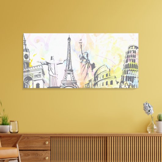 Monumenten van de wereld verpakt canvas print (Insitu (Woonkamer))