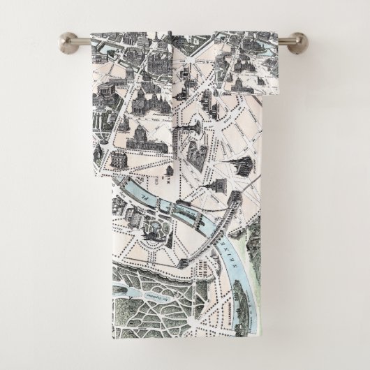 Monuments Map Old Paris 1878 Bath Towel Set Bad Handdoek (Insitu)