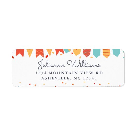 Moo adreslabel Feest Kleurrijk Confetti Wit Etiket (Voorkant)