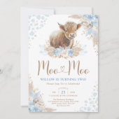 Moo Boho Pampas Blue Highland Koe 2e verjaardag Kaart (Voorkant)