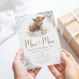 Moo Boho Pampas Blue Highland Koe 2e verjaardag Kaart