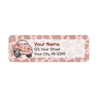 Moo Car Cartoon auto met roze koe patroon. Aangepa Etiket