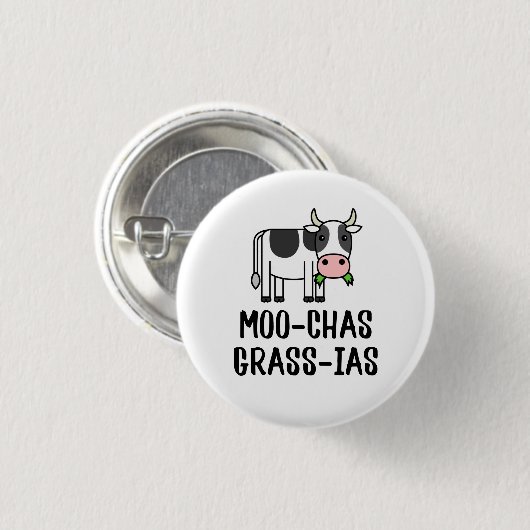 Moo-chas Grass-ias, Muchas Gracias geschenken Kalf Ronde Button 3,2 Cm (Voorkant /achterkant)