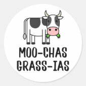 Moo-chas Grass-ias, Muchas Gracias geschenken Kalf Ronde Sticker (Voorkant)
