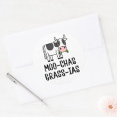 Moo-chas Grass-ias, Muchas Gracias geschenken Kalf Ronde Sticker (Envelop)