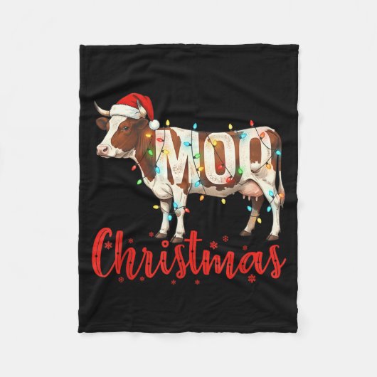 Moo Christmas Funny Cow Lovers Cattle Famer Farmin Fleece Deken (Voorkant)