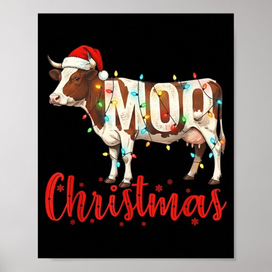 Moo Christmas Funny Cow Lovers Cattle Famer Farmin Poster (Voorkant)