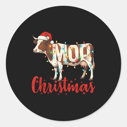 Moo Christmas Funny Cow Lovers Cattle Famer Farmin Ronde Sticker (Voorkant)