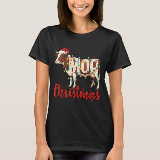 Moo Christmas Funny Cow Lovers Cattle Famer Farmin T-shirt (Voorkant)