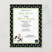 Moo Cow Black White Green Baby shower Invitation Uitnodiging Briefkaart (Voorkant)
