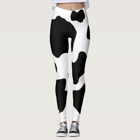 Moo Cow Spots Print Zwart & Wit Leggings (Voorkant)