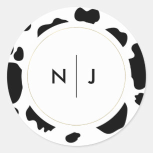 Moo Cow Spots Print Zwart & Wit Trouwdag Ronde Sticker