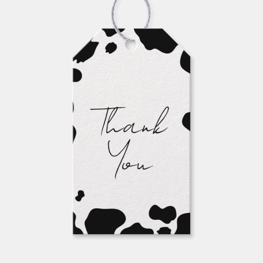 Moo Cow Spots Print Zwart & Wit Trouwfeest Cadeaulabel (Voorkant)