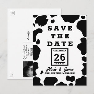 Moo Cow Vlekken Print Zwart & Wit Save the Date Aankondigingskaart