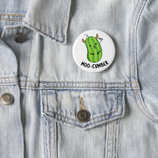 Moo-cumber Funny Veggie Cucumber Pun Ronde Button 5,7 Cm (In situ)