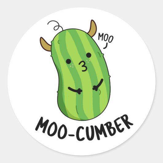 Moo-cumber Funny Veggie Cucumber Pun Ronde Sticker (Voorkant)