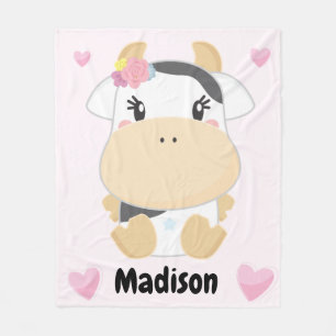 Moo Cute Baby Cow Girls Fleece Deken