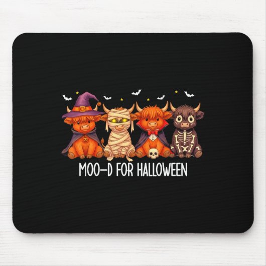 Moo-d For Halloween Boo Ghost Highland Cow Hallowe Muismat (Voorkant)