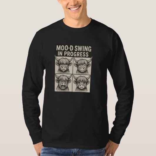 Moo d Swing in Progress Grappige Koe Pun T-shirt (Voorkant)