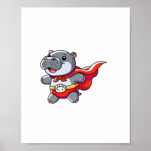 Moo Deng Baby Hippo Superheld Kinder Schattigee Fu Poster