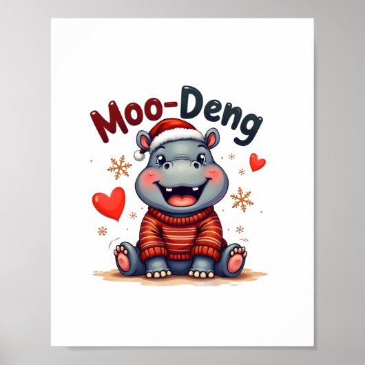 Moo-Deng Christmas Hippo Schattigee vakantie Carto Poster (Voorkant)