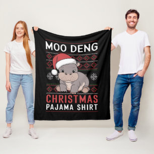 Moo Deng Christmas pyjama bijpassende familie Fleece Deken